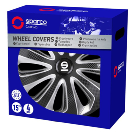 Sparco Wieldoppen Sicilia Zwart/Zilver/Carbon - Set van 4 stuks