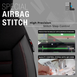 Universele Stoffen/Leder Stoelhoezenset 'Limited' Zwart + Rode stiksels - 11-delig - geschikt voor Side-Airbags