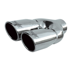Simoni Racing Uitlaatsierstuk Dubbel Rond/Schuin RVS - Ø76xL230mm - Montage ->58mm
