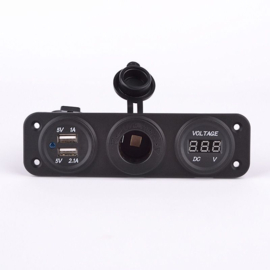 Inbouw USB Adapter 3-in-1 2xUSB 5V-2,1A&1A/Voltmeter/Sigarettenaansteker/Input 12V-24V