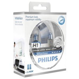 Philips White Vision H1 55W/12V Halogeen Lampen, set à 2 stuks