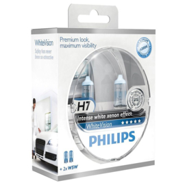 Philips White Vision H7 55W/12V Halogeen Lampen, set à 2 stuks