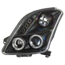 Set Koplampen passend voor Suzuki Swift II 2005-2010 - Zwart - incl. Angel-Eyes