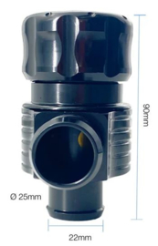 Simoni Racing Universele Blow-Off Valve Type 13 - voor benzineturbomotoren, met instelbare afblaasdruk - Aansluiting 22mm, Lengte 90mm, Diameter 48mm - Zwart