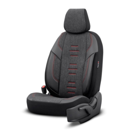 Universele Linnen/Leder/Stoffen Stoelhoezenset 'Throne' Zwart/Grijs/Rood - 11-delig - geschikt voor Side-Airbags