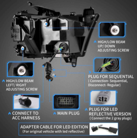 VLAND Full LED-koplampen voor RAM 1500 2019-2024 Zijmarkeringsstijl: Heldere reflector