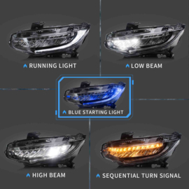 VLAND LED-koplampen voor 2016-2021 Honda Civic Sedan Hatchback Coupé Stijl: Normale stijl