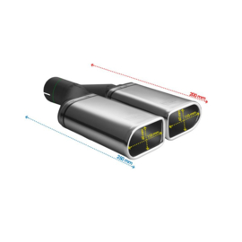 Ulter Sport Uitlaatsierstuk - Dubbel Ovaal 110x65mm - Lengte 200mm - Montage ->50mm - RVS