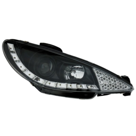 Set Koplampen DRL-Look passend voor Peugeot 206 1998-2002 excl. GTi - Zwart