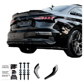 Oneway Achterbumperskirts (Hoeken) passend voor Audi A3 (8Y) Sedan 2020-2024 excl. S-Line/S3/RS3 - Glanzend zwart