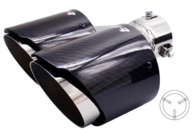 Simoni Racing Uitlaatsierstuk Dubbel Links Rond/Schuin RVS & Carbon - Ø102xL215-230mm - Montage ->40-63mm