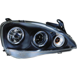 Set Koplampen passend voor Opel Corsa C 3/5-deurs 2000-2004 - Zwart - incl. Angel-Eyes