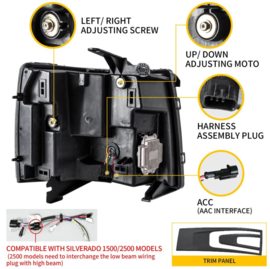 VLAND LED-projectorkoplampen voor Chevrolet Silverado 1500 2500HD 3500HD 2007-2013