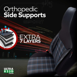 Universele Stoffen 'CityBug' Stoelhoezenset 'Sports' Zwart/Grijs/Blauw - 9-delig - geschikt voor Side-Airbags