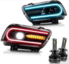 VLAND LED RGB-koplampen voor Dodge Charger 2011-2014 Style Dual Beam RGB Headlights Met LED-lampen (D2S)