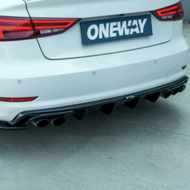 Oneway Achterbumperskirt (Diffuser) passend voor Audi S3 Sedan 8V 2013-2016 - Glanzend zwart