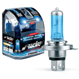 Simoni Racing Halogeen Lampen 'Crystal White Racing' H4 (3800K) 12V/60-55W, set à 2 stuks ECE-R37