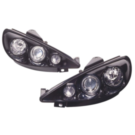 Set Koplampen passend voor Peugeot 206 1998-2002 excl. GTi - 3D-Style - Zwart