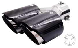 Simoni Racing Uitlaatsierstuk Dubbel Rechts Rond/Schuin RVS & Carbon - Ø92xL215-230mm - Montage ->40-63mm
