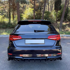 Oneway Achterbumperskirt (Diffuser) passend voor Audi S3 Sportback 8V Facelift 2016-2020 - Glanzend zwart