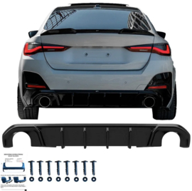 Oneway Achterbumperskirt (Diffuser) passend voor BMW 4-Serie G26 M-Pack/M440i 2021- (met ronde uitlaatsierstukken) - Glanzend zwart