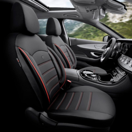 Universele Volleder Stoelhoezenset 'Inspire' Zwart + Rode rand - 11-delig - geschikt voor Side-Airbags