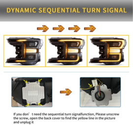 VLAND LED-koplampen voor 2018-2020 Ford F150 met sequentiële richtingaanwijzer Kleur: Wit (verchroomd)