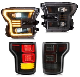 VLAND LED-koplampen + achterlichten voor Ford F150 2015-2017 KOPLAMPEN Zwart (2015-2017) ACHTERLICHTEN Gerookte lens