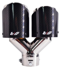 Simoni Racing Uitlaatsierstuk Dubbel Links Rond/Schuin RVS & Carbon - Ø102xL215-230mm - Montage ->40-63mm
