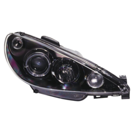 Set Koplampen passend voor Peugeot 206 2002- incl GTi 1999- - Zwart - incl. Angel-Eyes