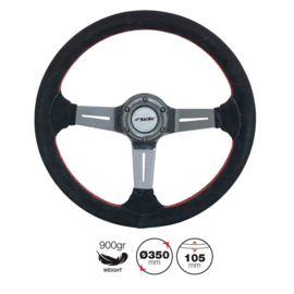 Simoni Racing Universeel Sportstuur Carlos - Carbon - Zwart Suède + Rode Stiksels - Diameter 350mm