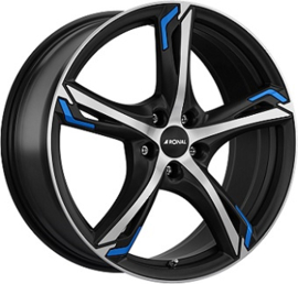 RONAL R62 17inch 7,5j 5/112 ET38 Naaf 76mm Mat Zwart / Gepolijst +INLAY BLUE