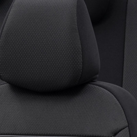 Universele Stoffen Stoelhoezenset 'Prestige' Zwart/Antraciet + Witte rand - 11-delig - geschikt voor Side-Airbags