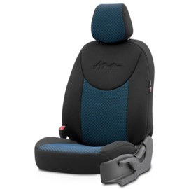 Universele Stoffen Stoelhoezenset 'Attraction' Zwart/Blauw - 11-delig - geschikt voor Side-Airbags