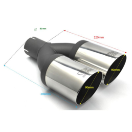 Ulter Sport Uitlaatsierstuk - Dubbel Rond Ø90mm Schuin - Lengte 290mm - Montage ->50mm - RVS