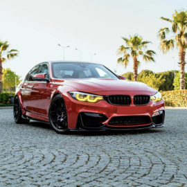 Oneway Voorspoilerlip passend voor BMW M3 F80 2014-2018 & M4 F82 2014-2021 + Front Flaps - Glanzend zwart