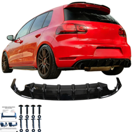Oneway Achterbumperskirt (Diffuser) passend voor Volkswagen Golf VI GTi/GTD 2008-2012 – Glanzend zwart