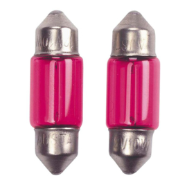 Festoon Lampen 10W/12V 11x39mm Rood (Coated), set à 2 stuks