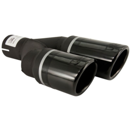 Ulter Sport Uitlaatsierstuk (links) - Dubbel Rond Ø70mm - Lengte 200/180mm - Montage ->50mm - RVS Zwart