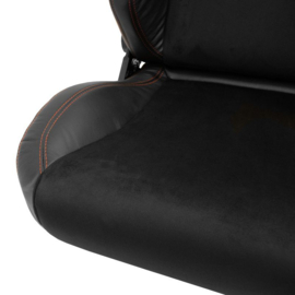 Sportstoel 'VGR Premium' - Zwart Leder & Alcantara + Rode stiksels - Dubbelzijdig verstelbare rugleuning - incl. sledes