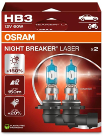 Osram Night Breaker Laser Halogeen lampen - HB3 (9005) - 12V/60W - set à 2 stuks