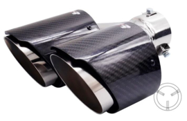 Simoni Racing Uitlaatsierstuk Dubbel Rechts Rond/Schuin RVS & Carbon - Ø102xL215-230mm - Montage ->40-63mm