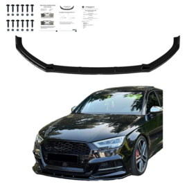 Oneway Voorspoilerlip passend voor Audi S3 8V Sedan 2016-2020 - Glanzend zwart