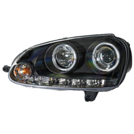 Set Koplampen passend voor Volkswagen Golf V 2003-2008 - Zwart - incl. Angel-Eyes