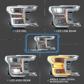 VLAND LED-koplampen voor Ford F150 2018-2020 Wit (verchroomd) Z/O Opstartanimatie