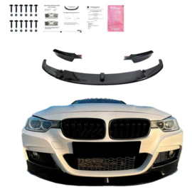 Oneway Voorspoilerlip passend voor BMW 3-Serie F30 M-Pack 2012-2019 met Flaps - Glanzend zwart