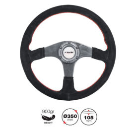 Simoni Racing Universeel Sportstuur Walter - Carbon - Zwart Suède + Rode Stiksels - Diameter 350mm