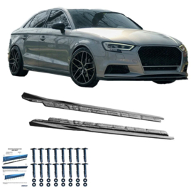 Oneway Set Sideskirts passend voor Audi A3 (8V) Sedan Facelift 2016-2020 - Glanzend zwart