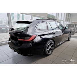 Matzwart RVS Achterbumperprotector passend voor BMW 3 Serie Touring (G21) Facelift 2022- met M-Pakket 'Ribs'