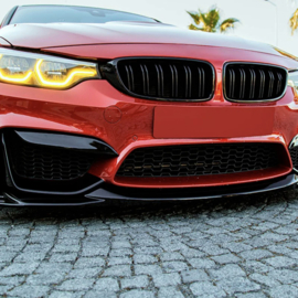 Oneway Voorspoilerlip passend voor BMW M3 F80 2014-2018 & M4 F82 2014-2021 + Front Flaps - Glanzend zwart